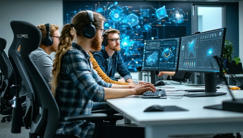 Team of software engineers at LUMOS TELOS working on innovative solutions Team of software engineers at LUMOS TELOS working on innovative solutions